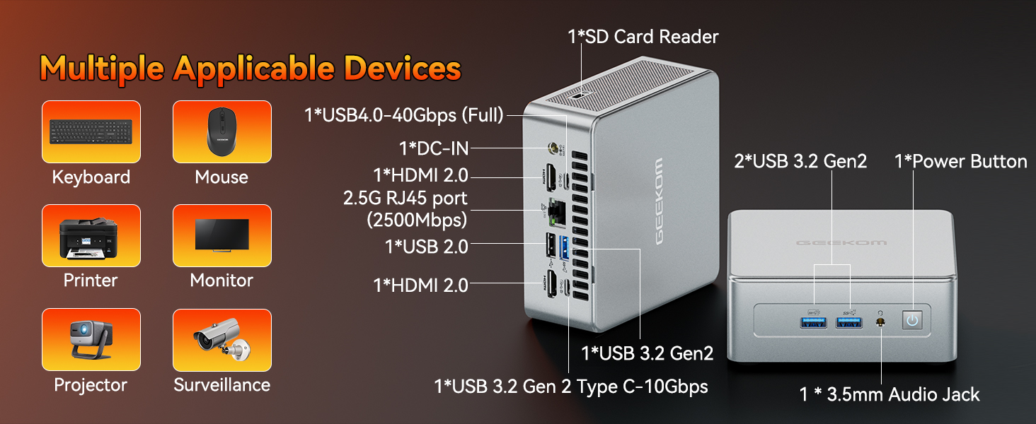 GEEKOM AE8 AI Mini PC, AMD Ryzen 9 8945HS Mini Computers