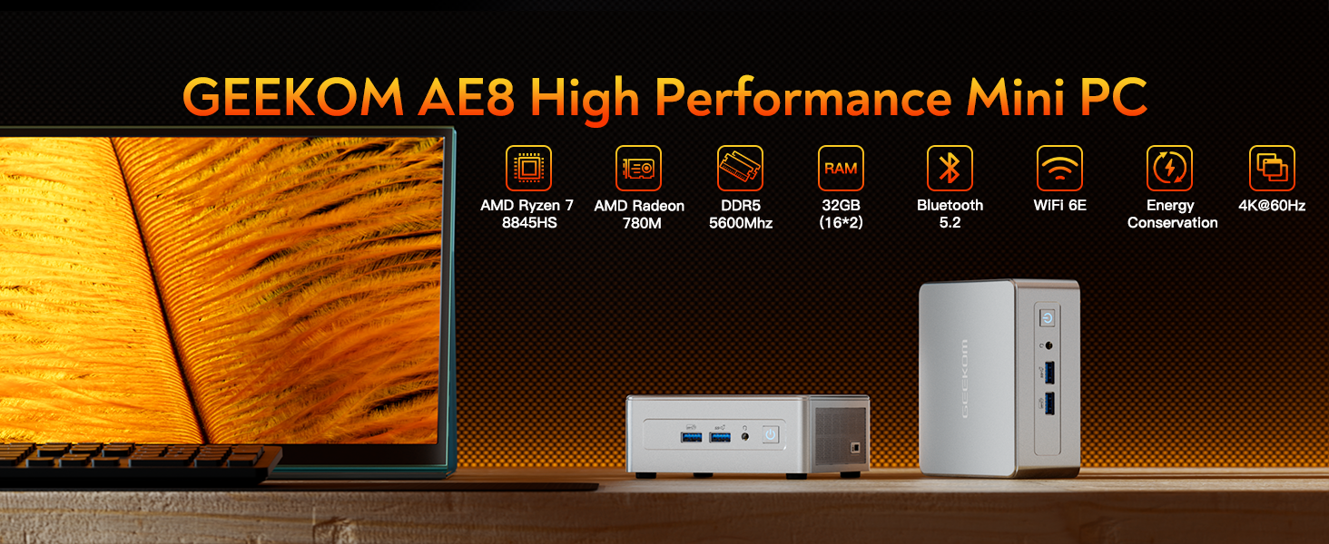 GEEKOM AE8 AI Mini PC, AMD Ryzen 9 8945HS Mini Computers